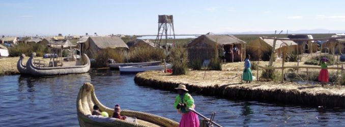 Traditional boats in Uros Islands, Lake Titicaca Traditional boats in Uros Islands, Lake Titicaca